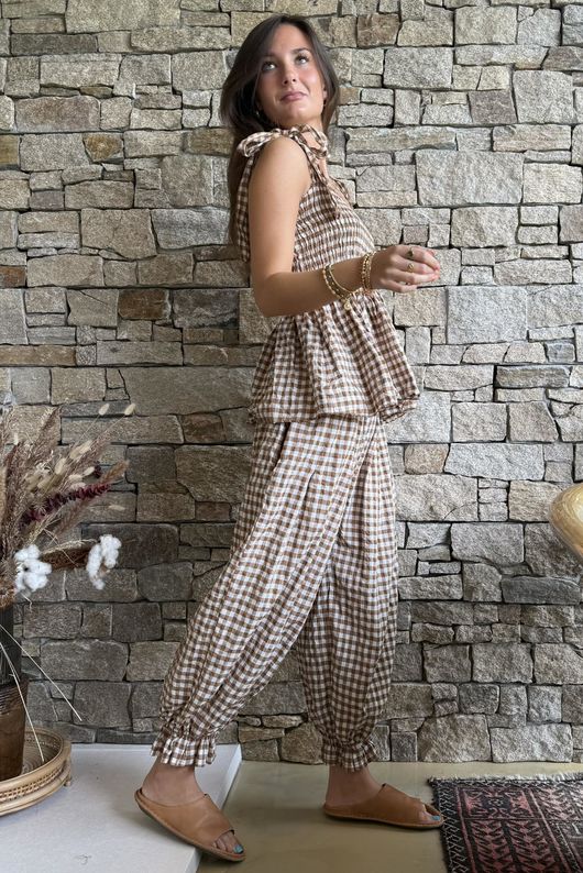 Nonni Gingham Bandeau Cami Hazelnut